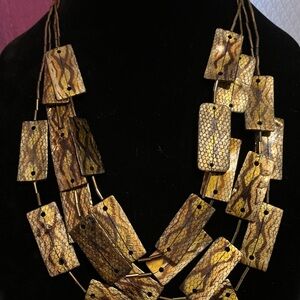 New stylish three stand faux snakeskin necklace